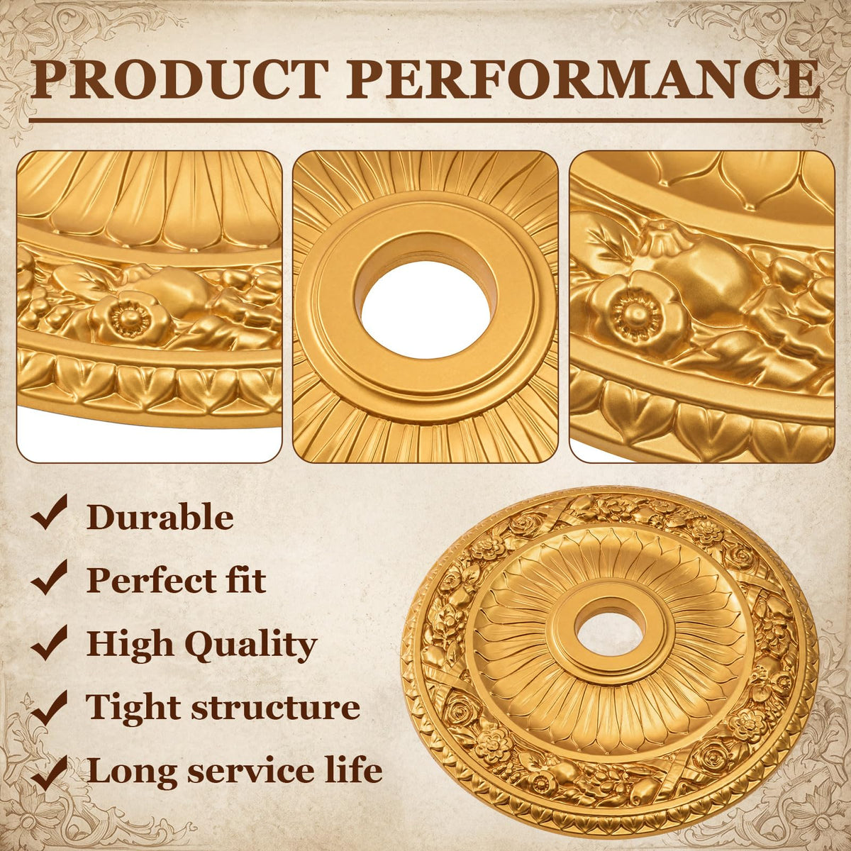 24" OD x 3.94" ID Gold Ceiling Medallion, Round Royal Acanthus