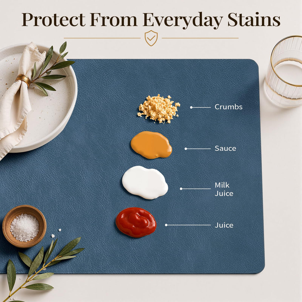 Vinyl Heat Resistant Placemats Set of 12, Navy Blue