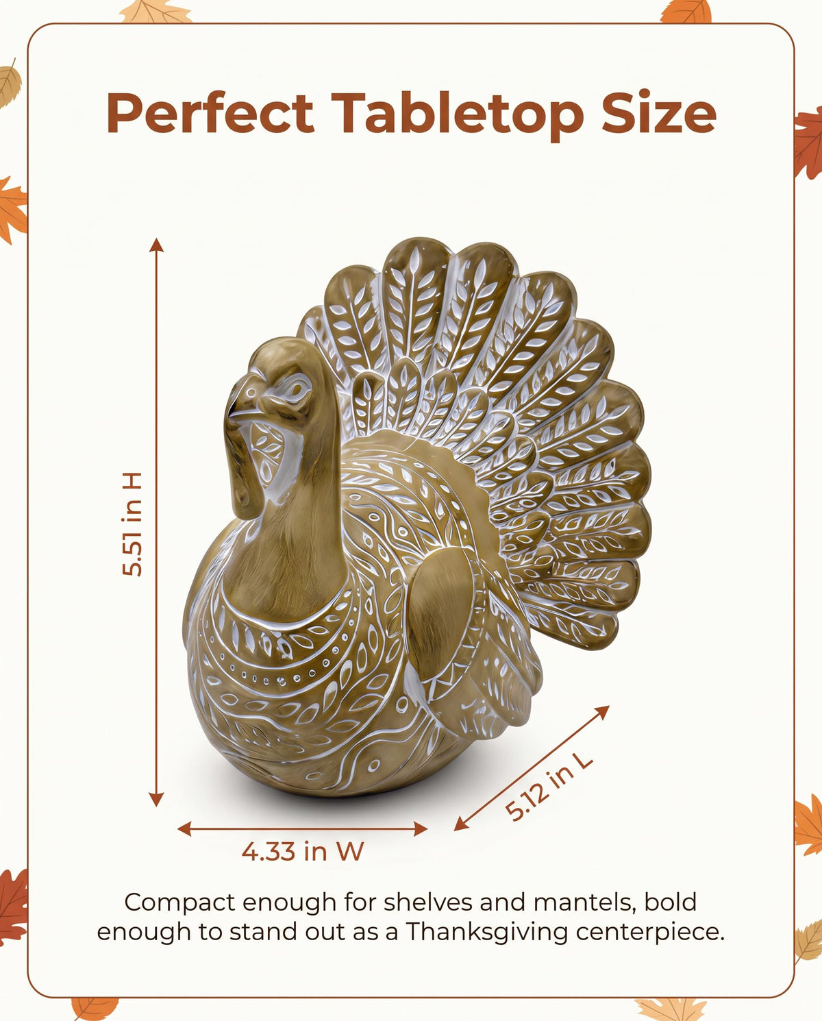 Resin Turkey Figurine, Hand-Painted Thanksgiving Tabletop Decor, Fall Harvest Turkey Statue for Mantel, Shelf, Dining