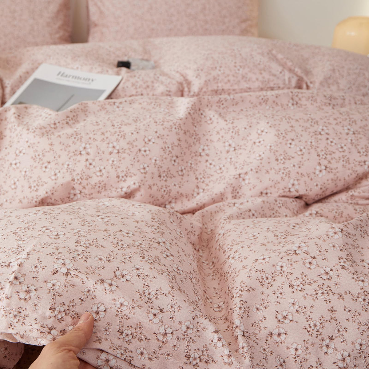 Vintage Pink Floral Duvet Cover Set, Soft 100% Cotton Botanical Flower Bedding Set, Chic Aesthetic Coquette