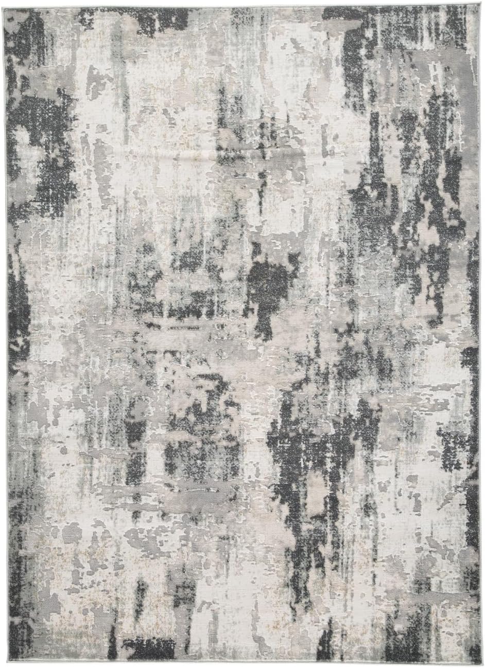 Mazatl Contemporary Medium Pile Abstract Design Rug, Cream, Gold & Gray