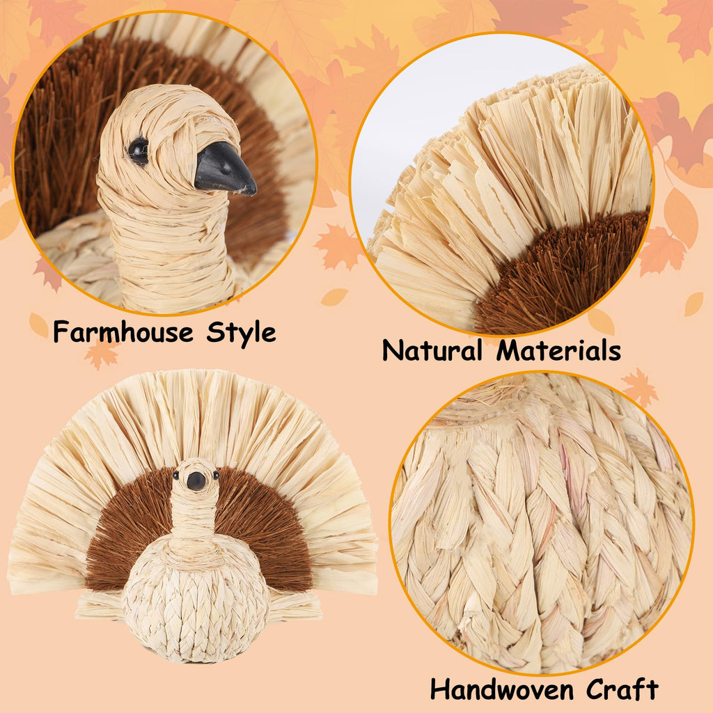 Thanksgiving Turkey Decor Straw Turkeys, 6.7" Tall