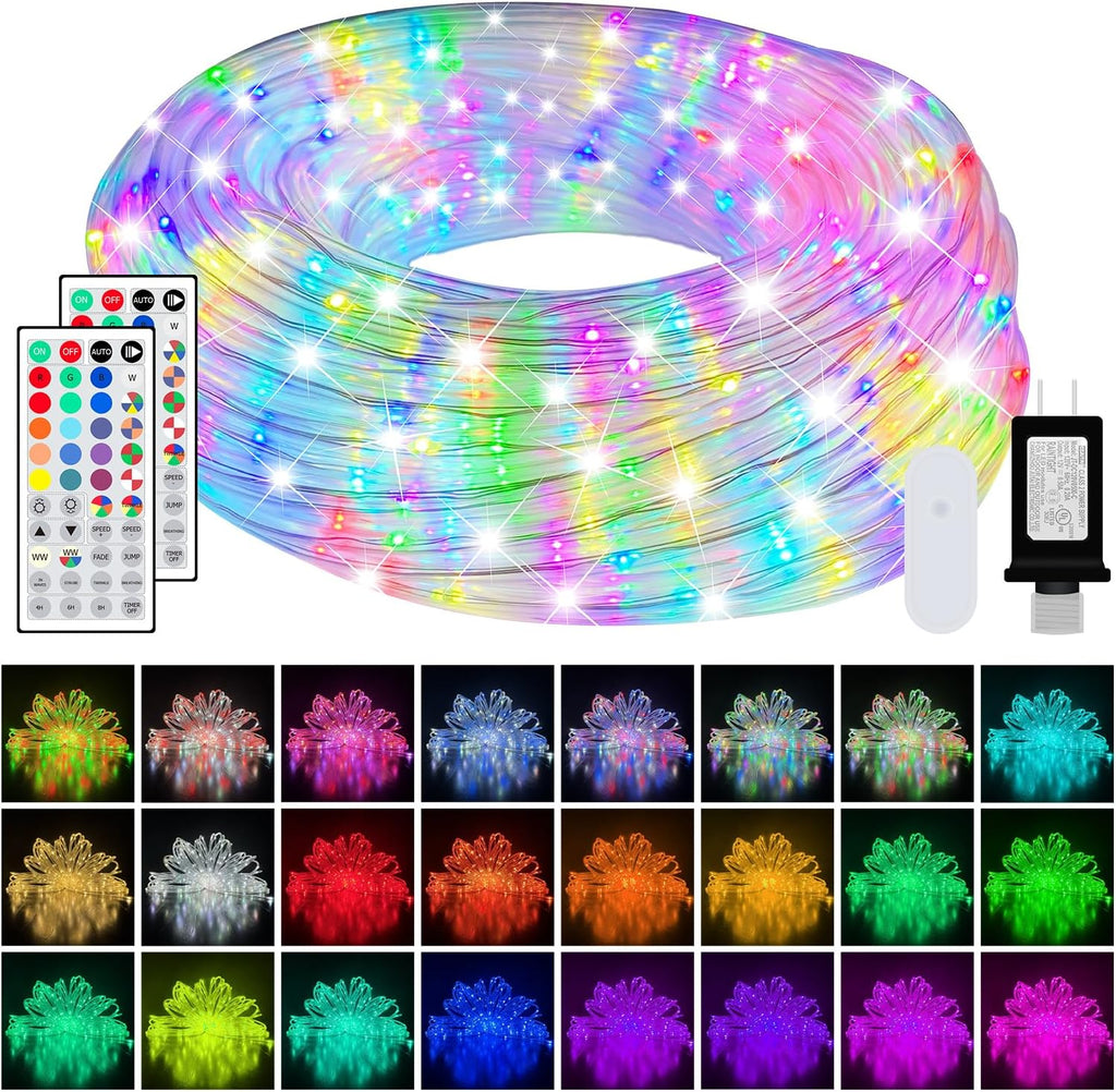 200ft LED Rope Lights for Outside, 25 Colors IP68 Waterproof, Dimmable Warm White RGB Outdoor String Lights with 4