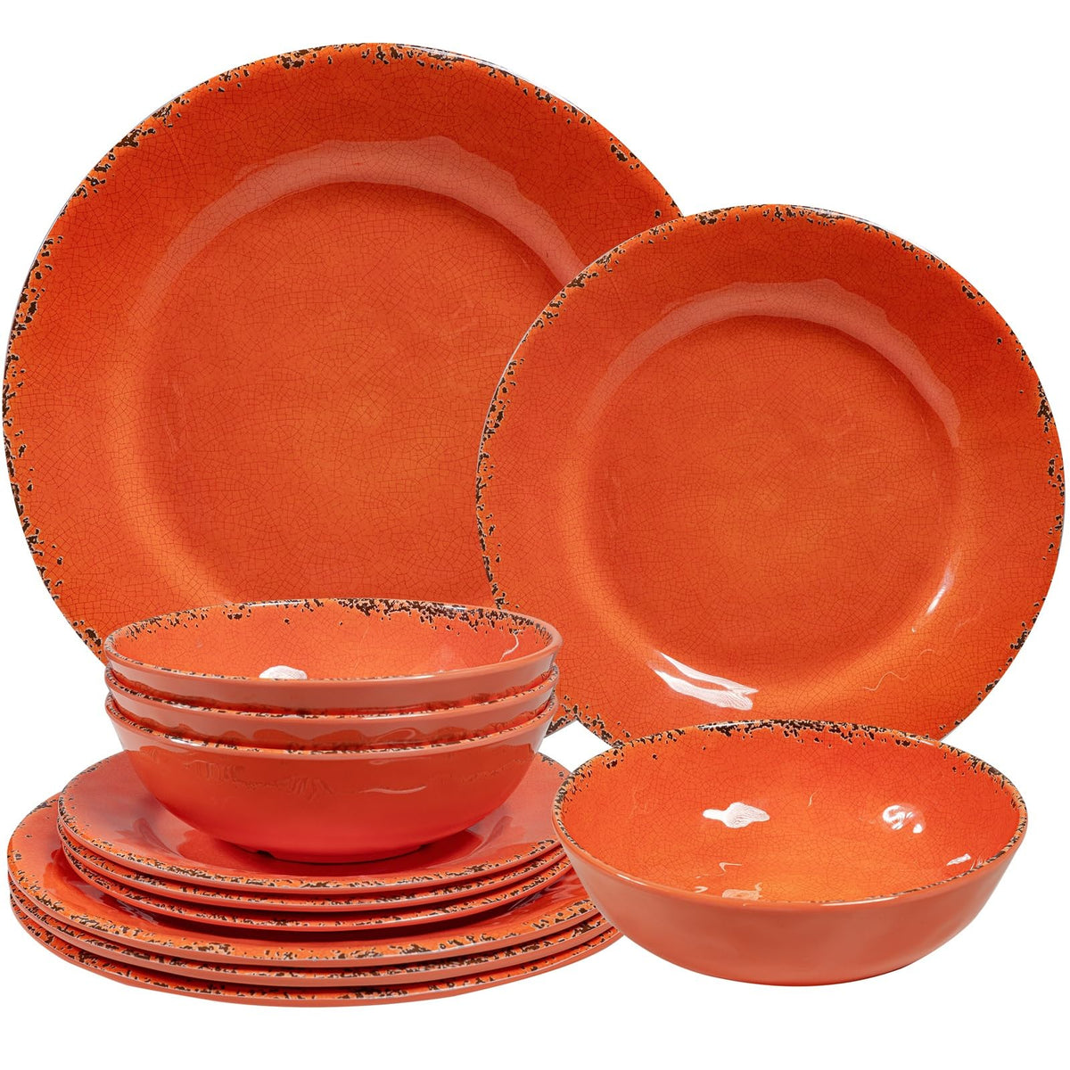 Fall Melamine Dishes Dinnerware Set, 12 Piece Service for 4, Orange