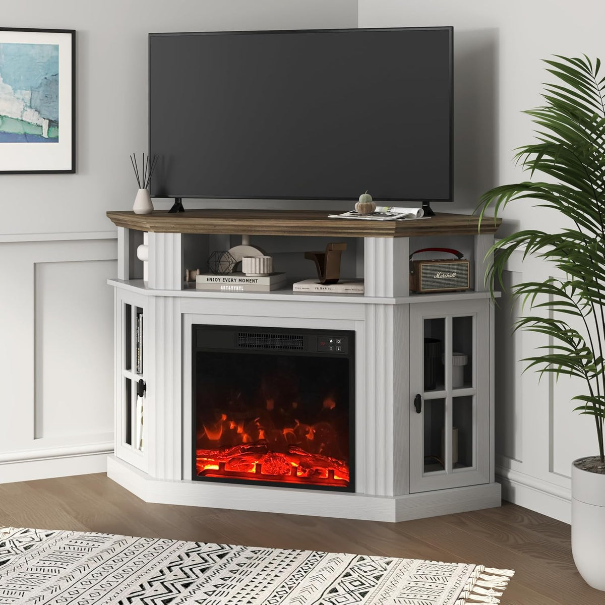 Corner Fireplace TV Stand for Television up to 55" with Storage Cabinets, Entertainment Center