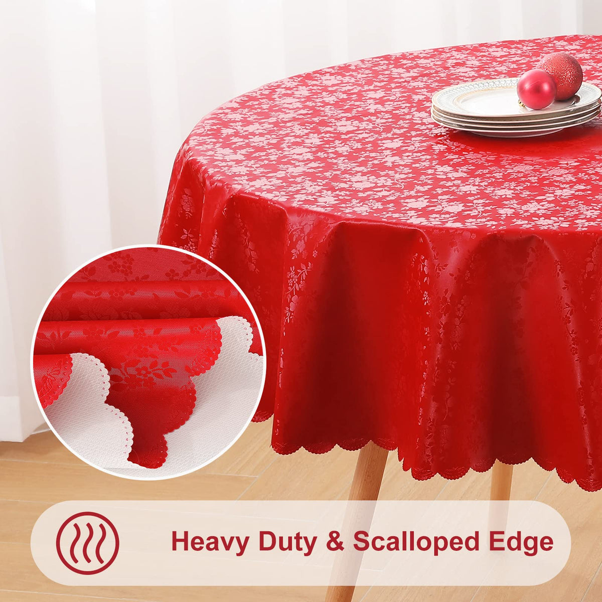 Round Waterproof Heavy Duty Vinyl Tablecloths, 70 x 70 Inch