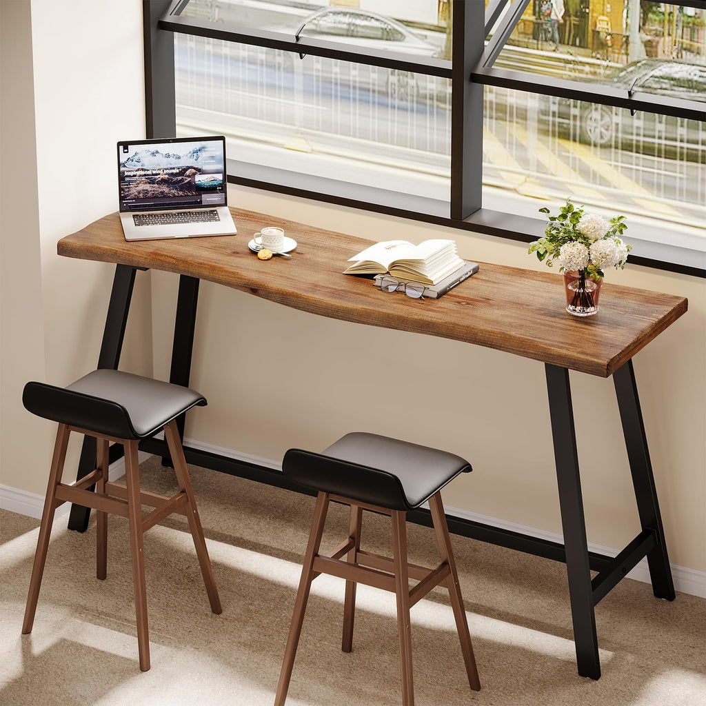 55" Solid Wood Bar Table, Rustic Brown