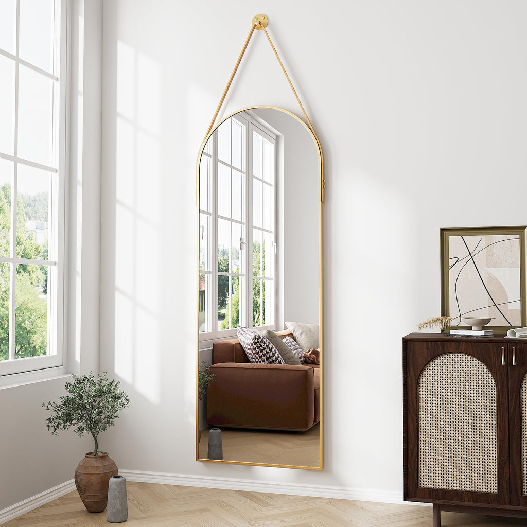 Full Length Mirror Wall Mounted, 48"x16" Arch Hanging Mirror (Gold)