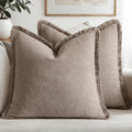 Boho Linen Fringe Decorative Fall Throw Pillow Covers Dune 18x18