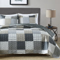 3-Piece Quilt Set, Lightweight Soft Quilt Gray Patchwork Farmhouse Bedspread Coverlet 90x90 inches