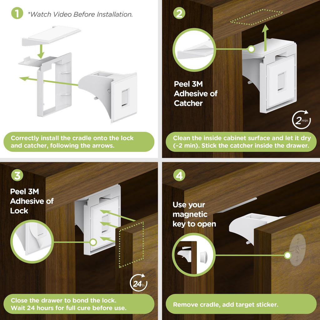 Magnetic Cabinet Locks for Baby Proofing, 12 Pack, 2 Keys