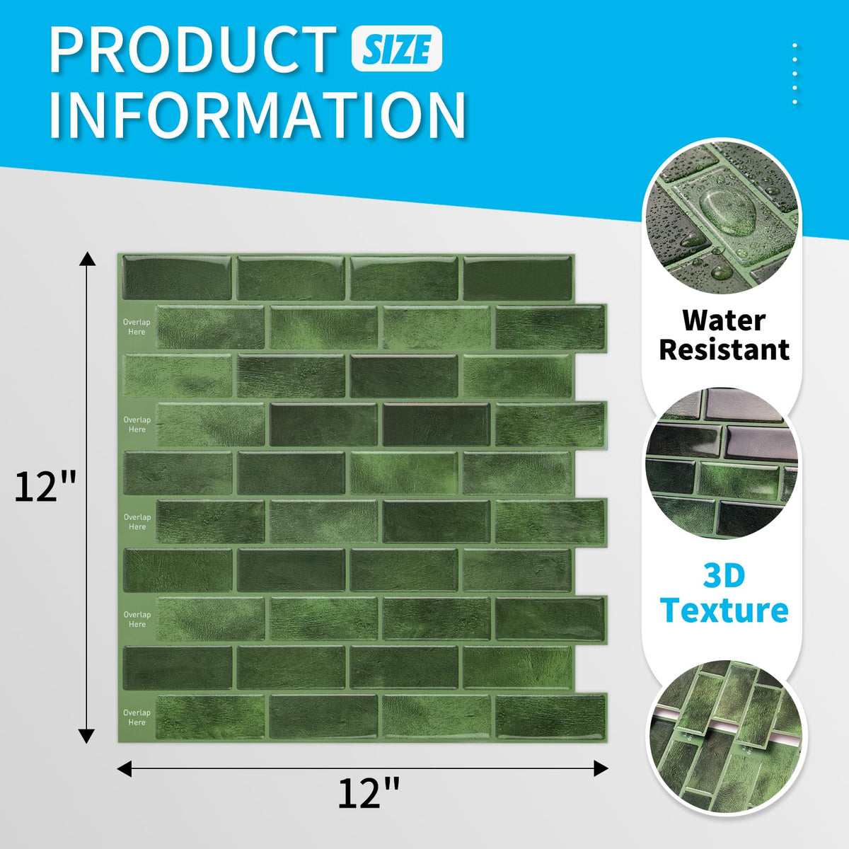 10-Pack Marble Tile Peel and Stick Backsplash, 12 x 12 in, Jade Green