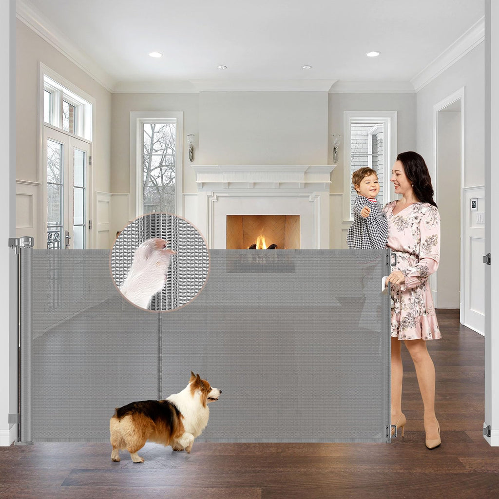 Reinforced 42" Tall Pet Gate 75" Wide Retractable Baby Gates Indoor/Outdoor