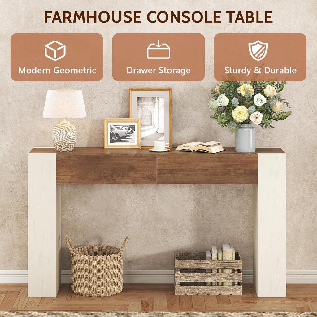 47" Entryway Console Table with 2 Drawers, Farmhouse Sofa Table