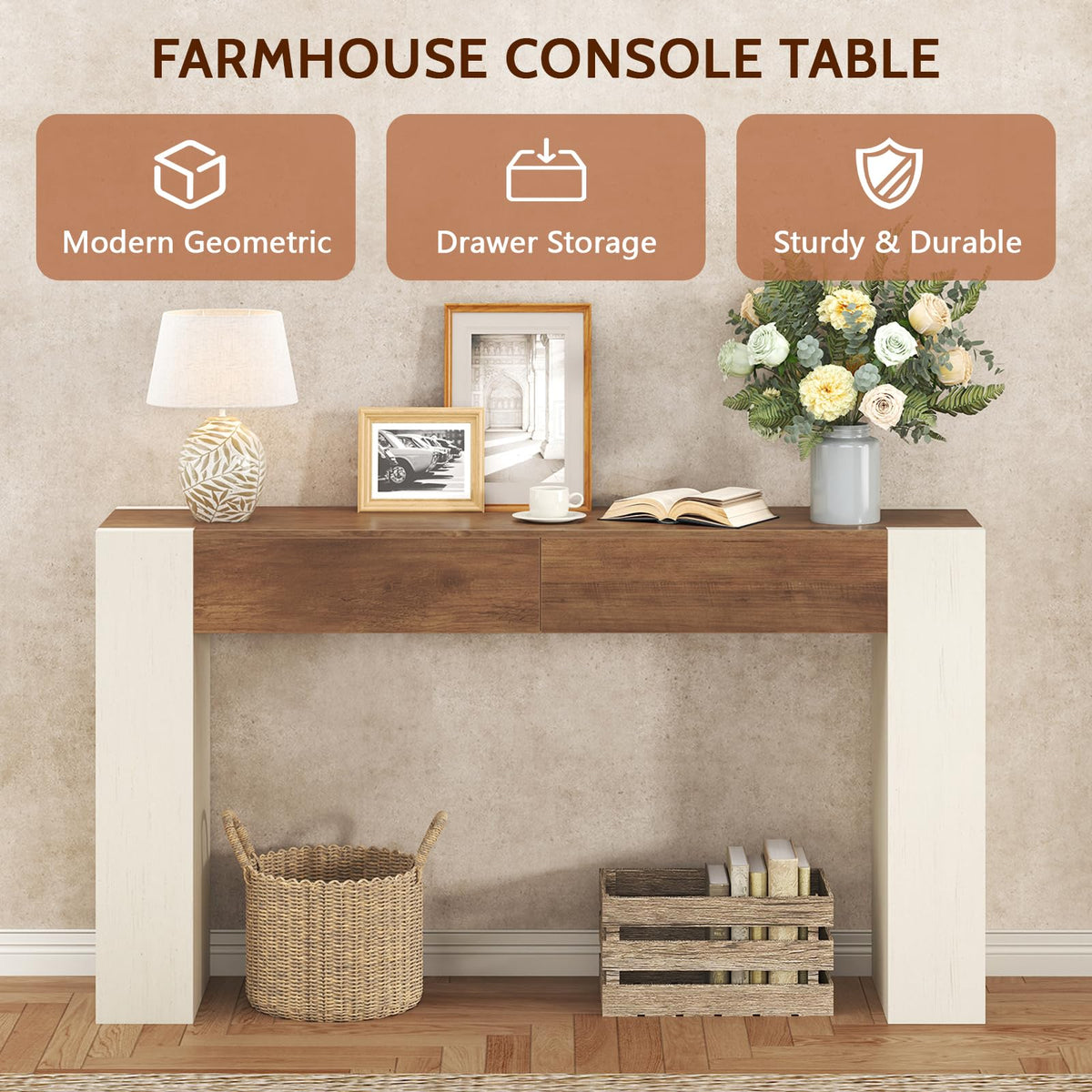 47" Entryway Console Table with 2 Drawers, Farmhouse Sofa Table
