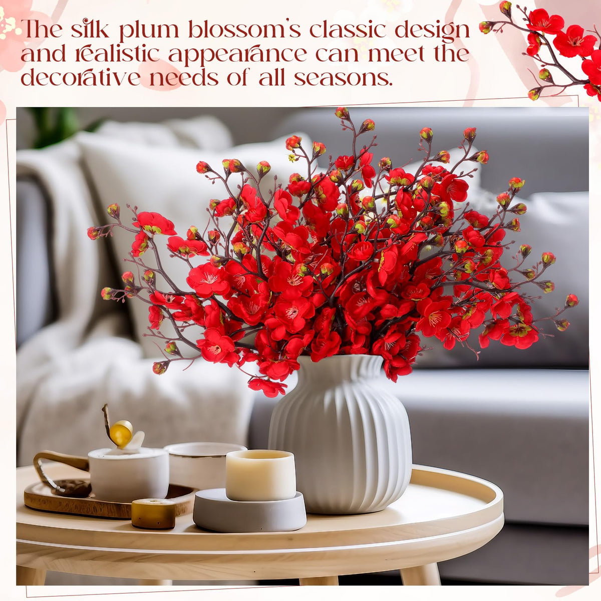 18 Pcs Artificial Plum Blossom Faux Flower Silk Simulation Bouquet