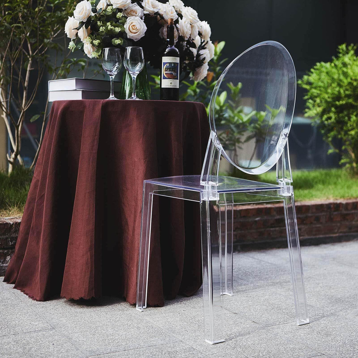 Pack of 12 | Clear Transparent Banquet Ghost Chair Armless Stacking Accent Chair with Oval Back Acrylic, Invisible