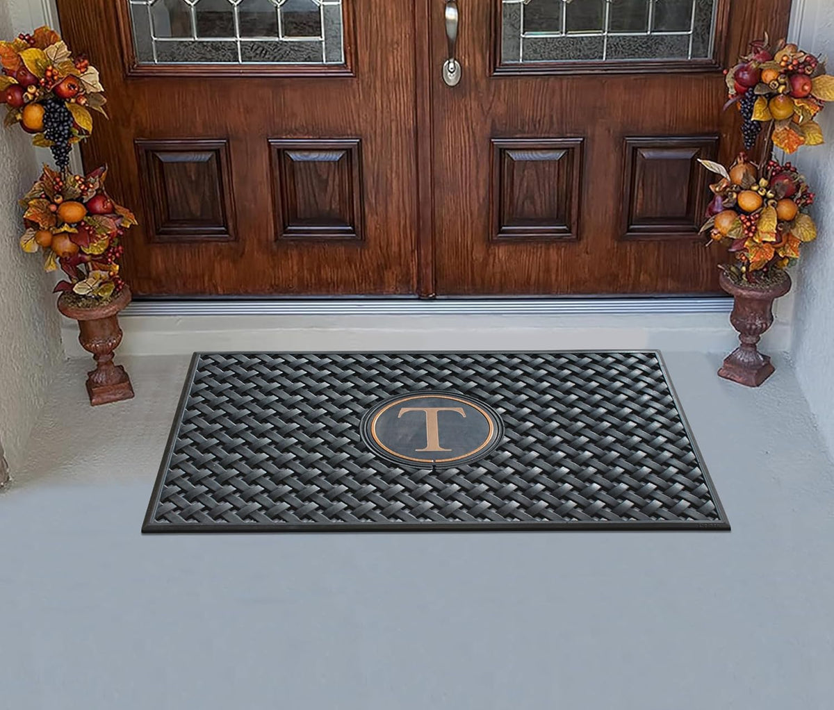 A1HC Natural Rubber Front Door Mat 24x39 inches, Monogrammed Doormat , Heavy Duty Shoe Scraper Welcome Mat for Porch