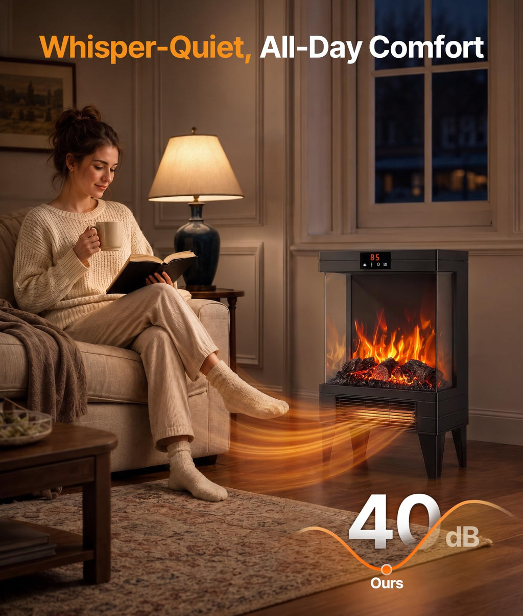 Electric Fireplace Stove Heater with Dual Heat & 3D Flame, 1500W