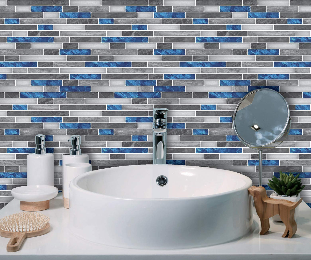 Peel and Stick Stone Wall Tile, 12 x 12 in, 10-Sheet, Blue Marble