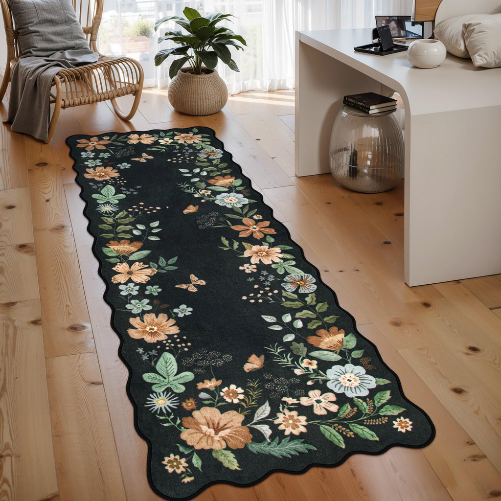 Floral Kitchen Runner, Washable Runner Rug Non Slip Ultra-Thin