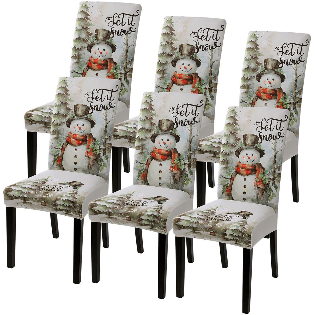 Christmas Dining Room Chair Covers Set of 6, Stretch Xmas Chair Slipcovers Protector, Spandex Washable Kitchen