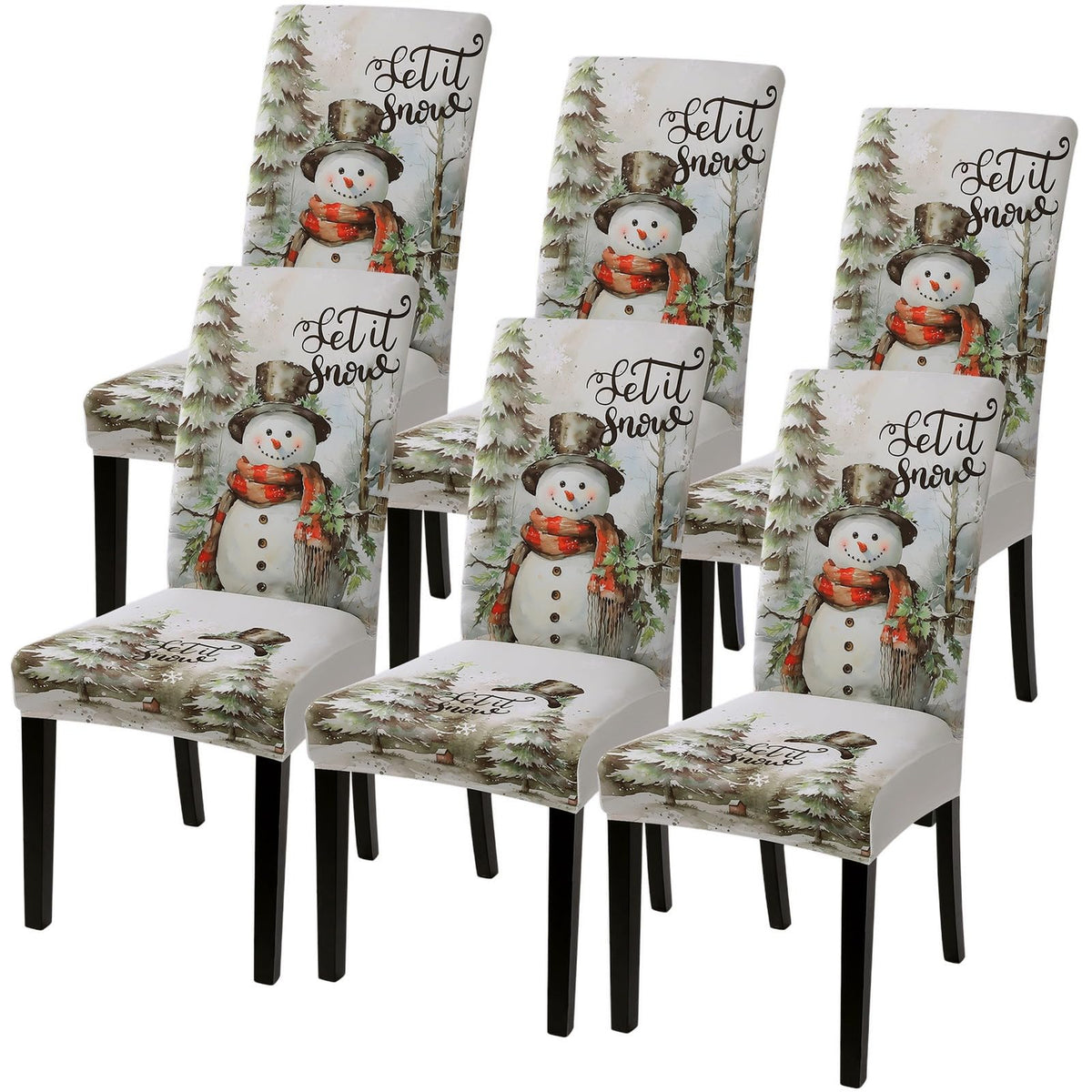 Christmas Dining Room Chair Covers Set of 6, Stretch Xmas Chair Slipcovers Protector, Spandex Washable Kitchen