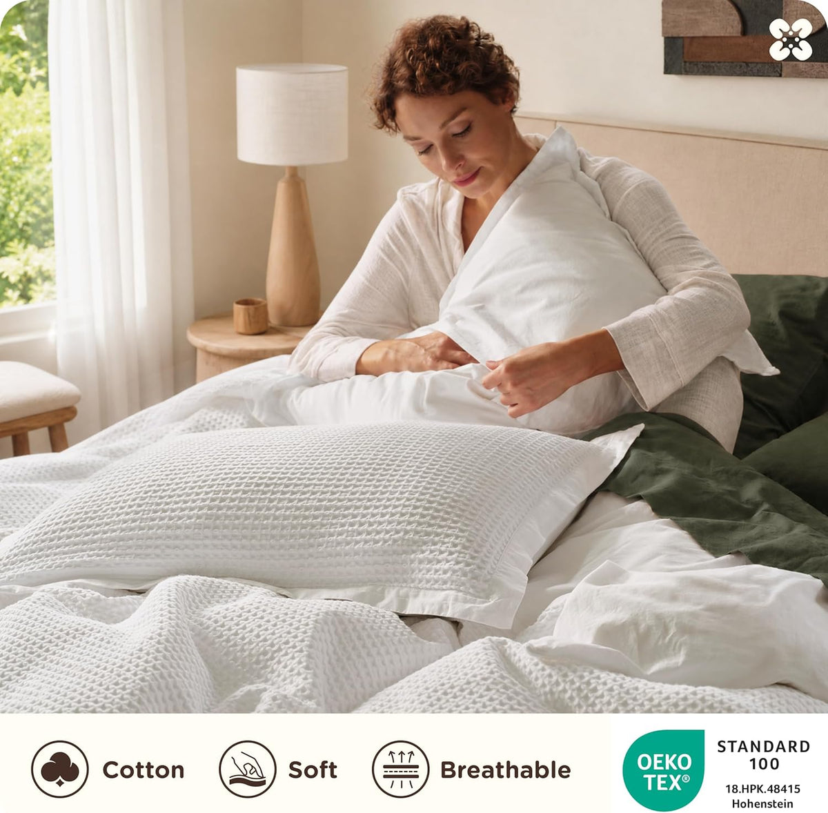 Cotton Duvet Cover - 100% Cotton Waffle Weave Coconut White Duvet Cover, PureWoven Breathable Bedding Set