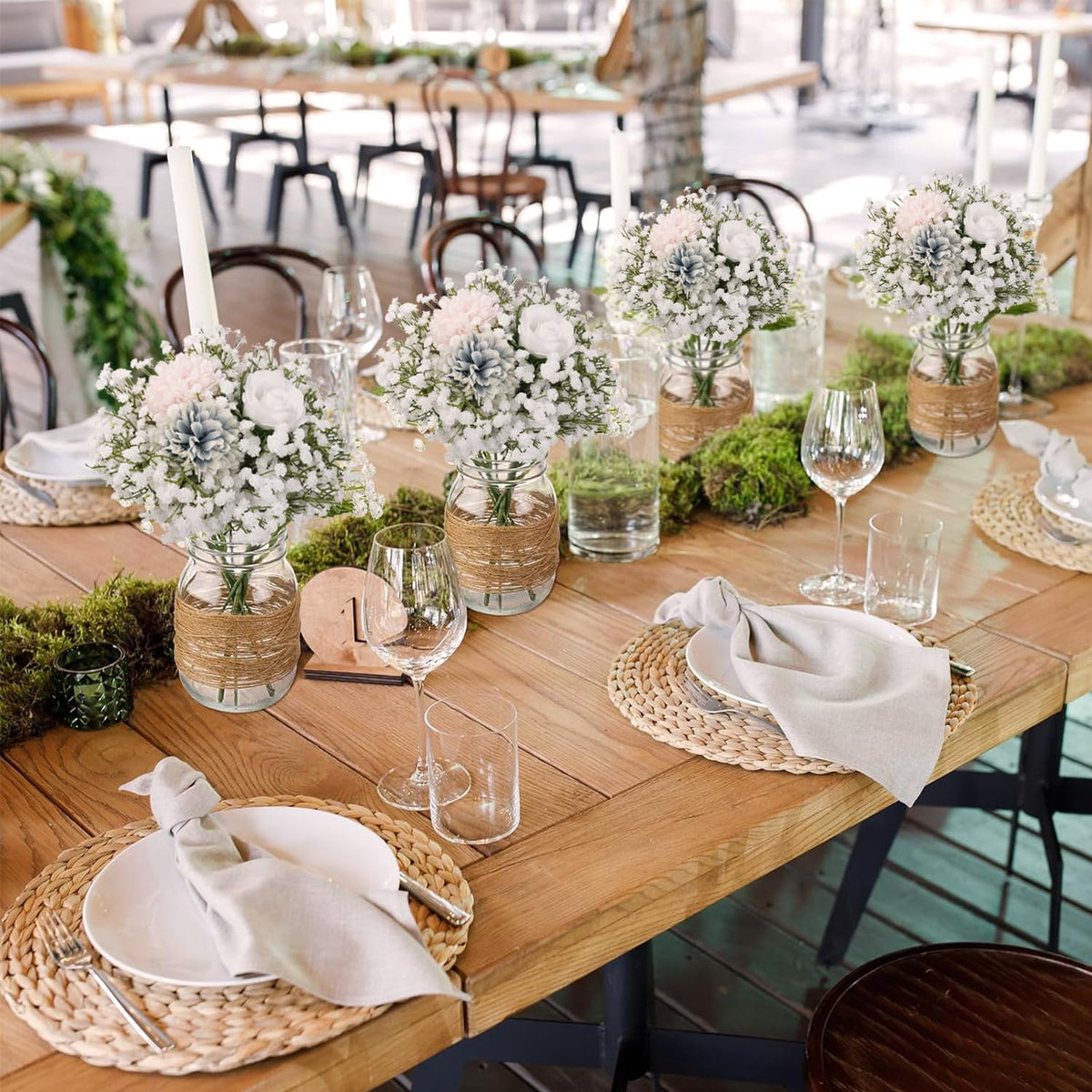 24Pcs Babys Breath Artificial Flowers Bulk, Fake Baby Breath Flowers White Faux Gypsophila Real Touch Flowers for
