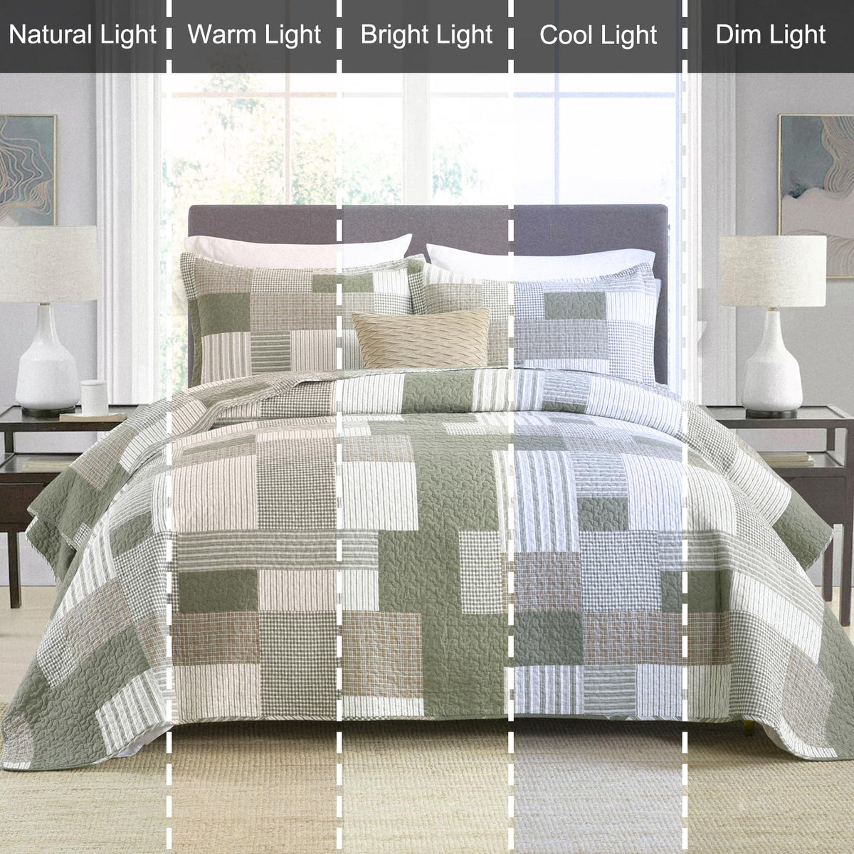 100% Cotton Quilts, Patchwork Plaid Quilt Bedding Set for All Season, Farmhouse Bedspreads Coverlet