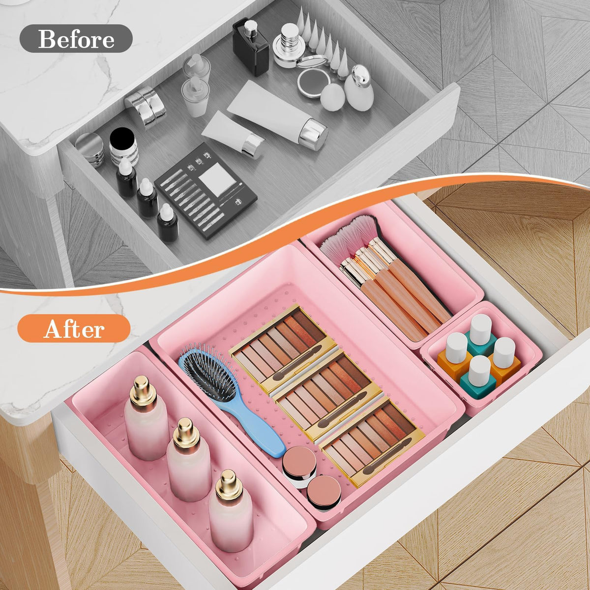 25 PCS Plastic Drawer Organizer, 4-Size Versatile Organizer Trays & storage Bins