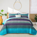 Boho King Quilt Bedding Set, 3 Pieces Soft Bedspread,Blue - Set of 3