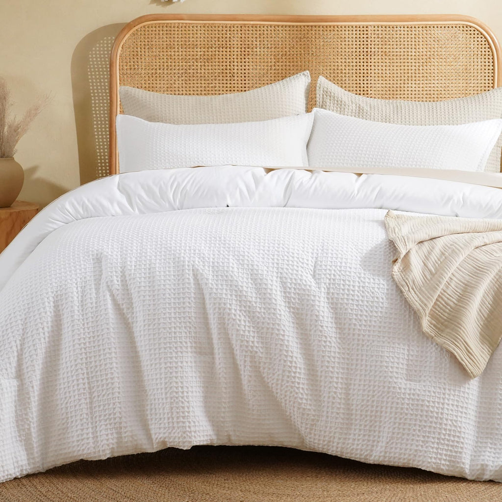 Textured Summer Waffle Weave Comforter Set, White