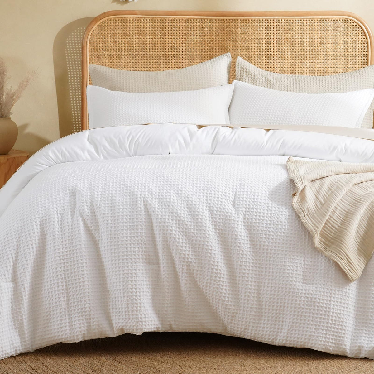 Textured Summer Waffle Weave Comforter Set, White