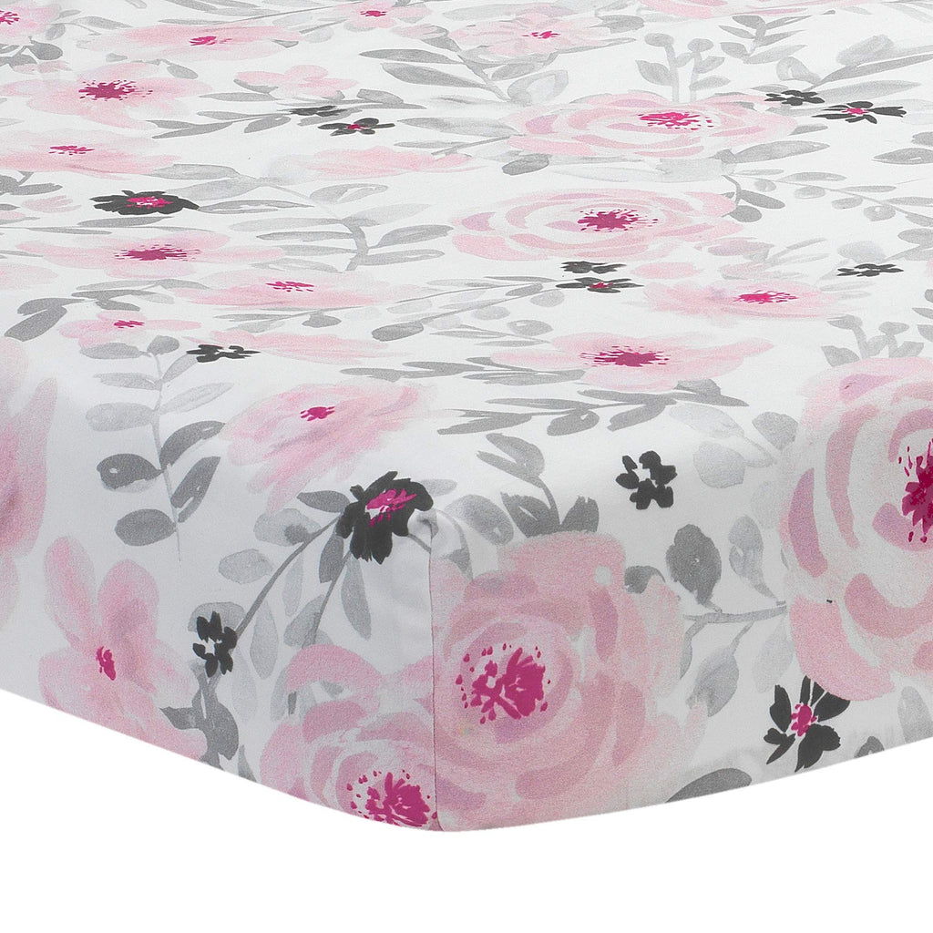 Blossom Pink Watercolor Floral 3-Piece Baby Crib Bedding Set