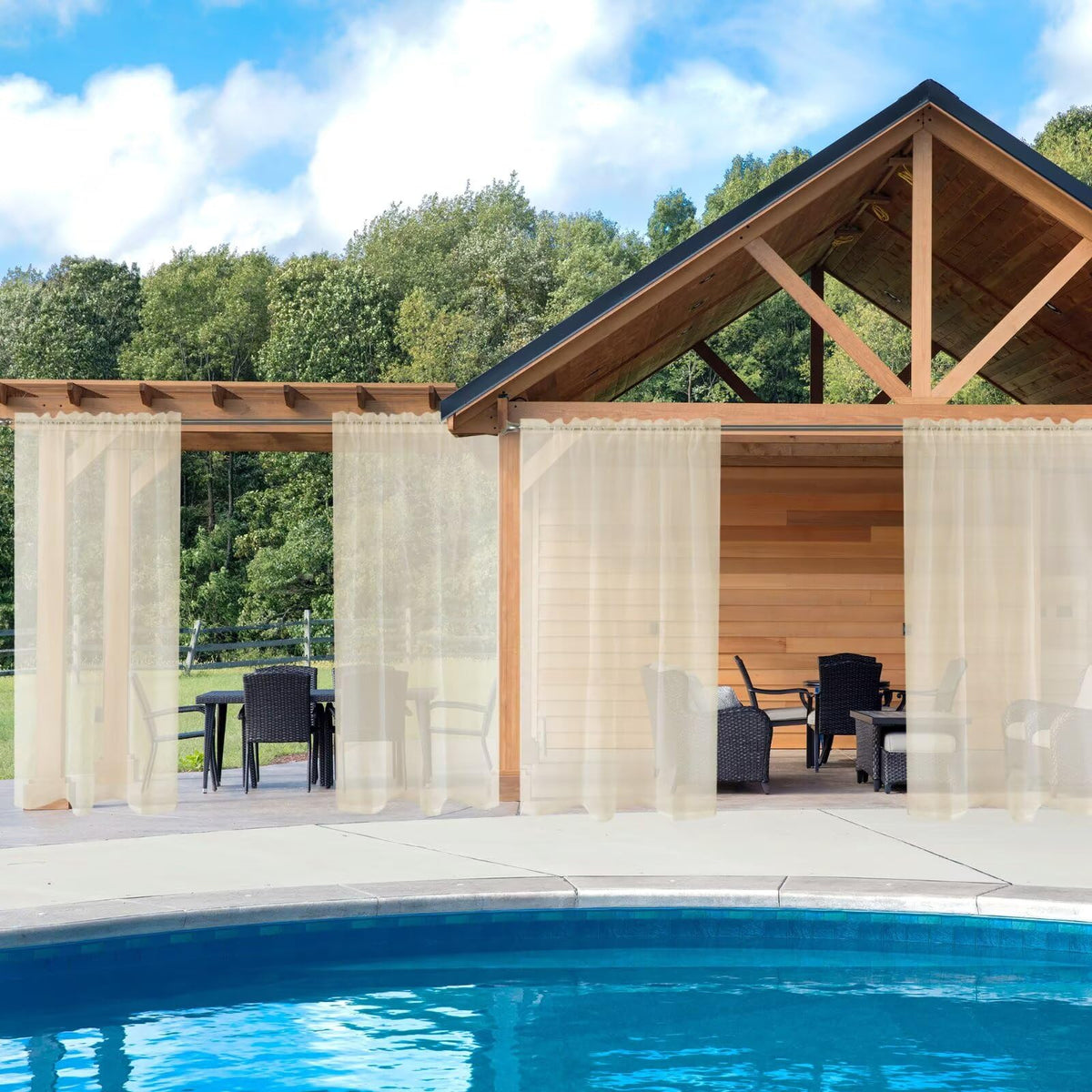 Outdoor Sheer Curtains, 6 Panels Waterproof Rod Pocket Indoor Curtain, Porch, Pergola, Cabana, Gazebo, 52 x 96 Inch