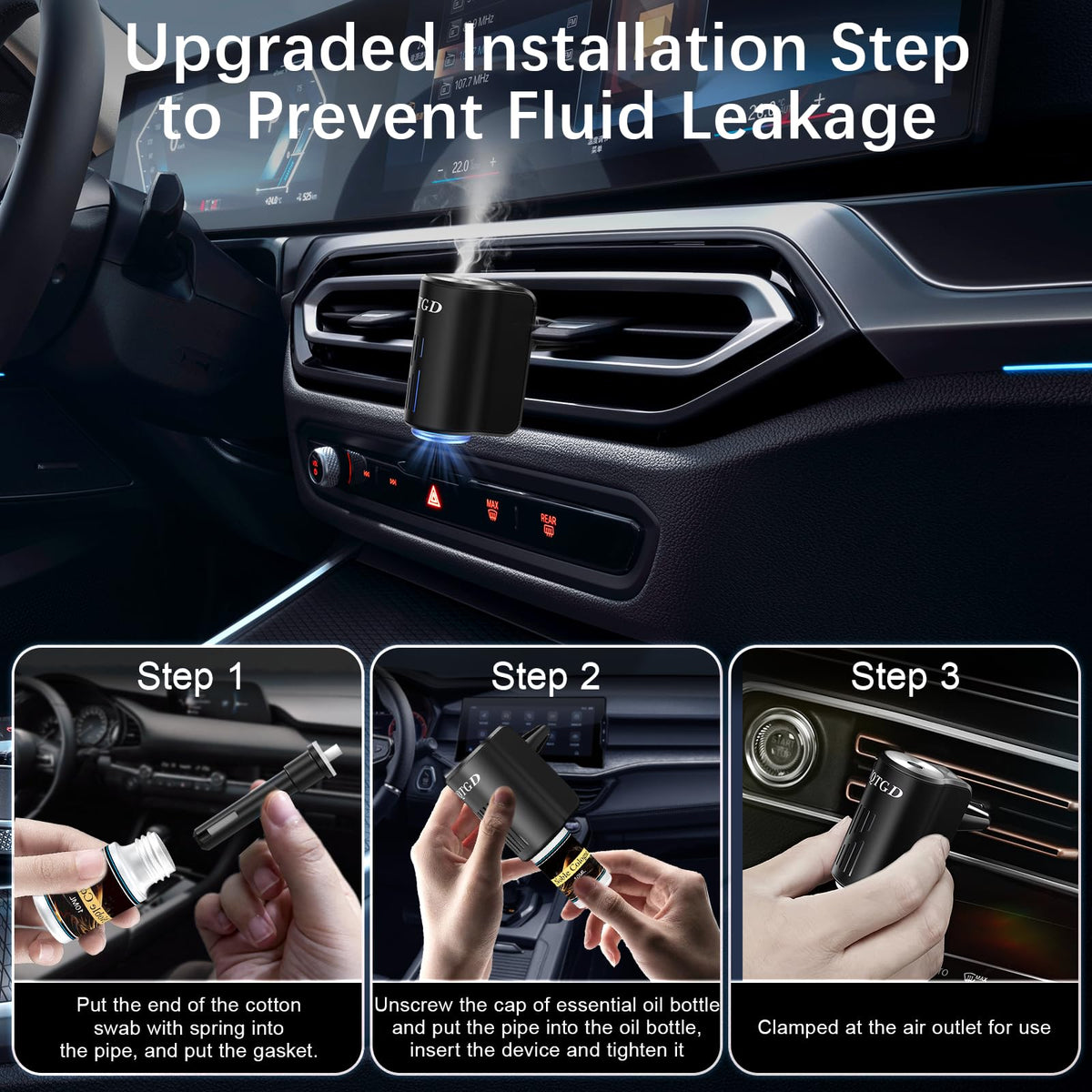 Car Air Freshener Diffuser, Smart Car Air Freshener with Three Adjustable Light Modes, Rechargeable Aromatizante Para