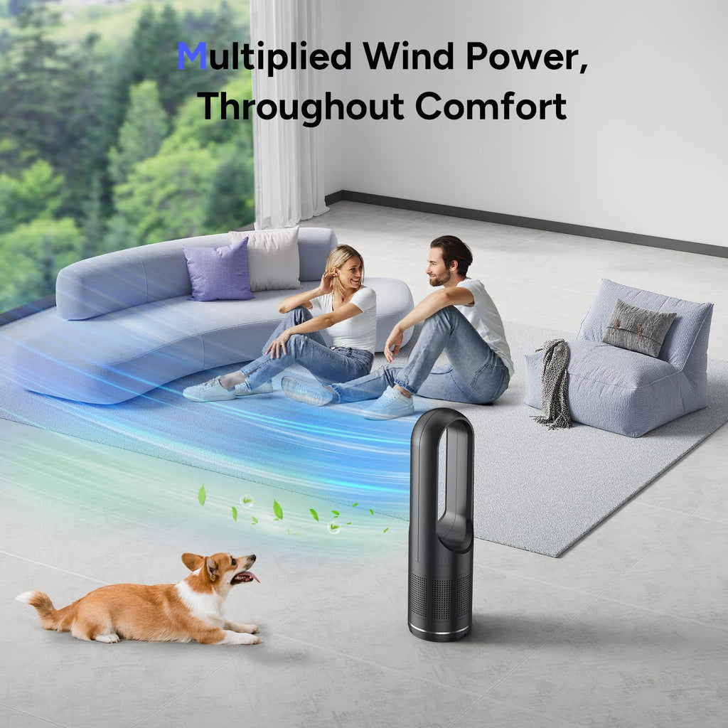 Tower Fan, 31.5Inch Cooling Bladeless Fan with HEPA Filter 99.97%, 2 IN 1 Floor Fan Combo 80° Oscillating with