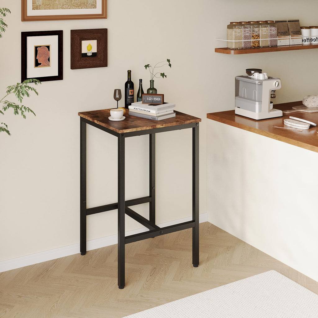 Square Bar Table, High Top Table - Industrial Metal Frame for Small Spaces & Narrow Kitchens, 23.6x23.6x36.9 in
