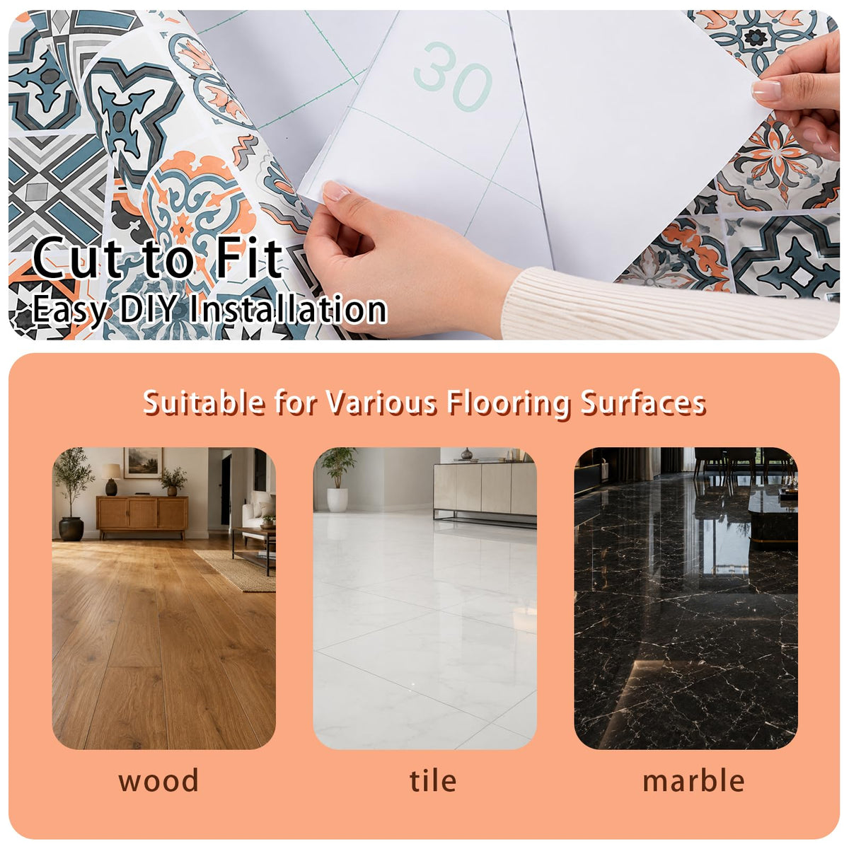 Self Adhesive Vinyl Flooring Roll, 23.6 in x 196.9 in Peel and Stick Vinyl Sheet Flooring, 32.3 Sq Ft Floor Covering