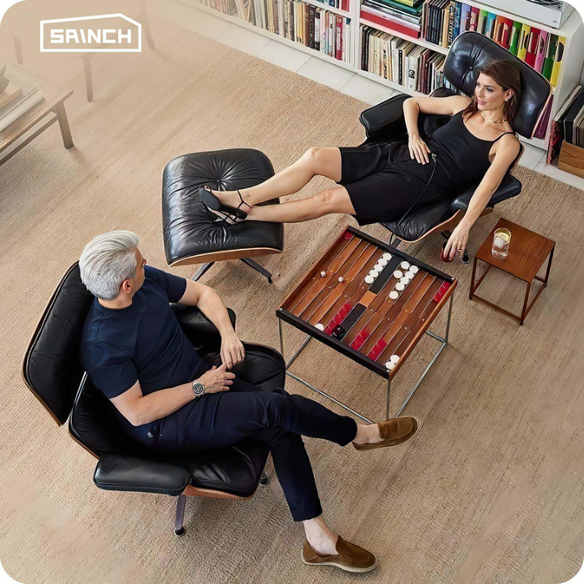 Inspired Eames Style Mid Century Modern Top Grain Leather Chaise Lounge Chair & Ottoman