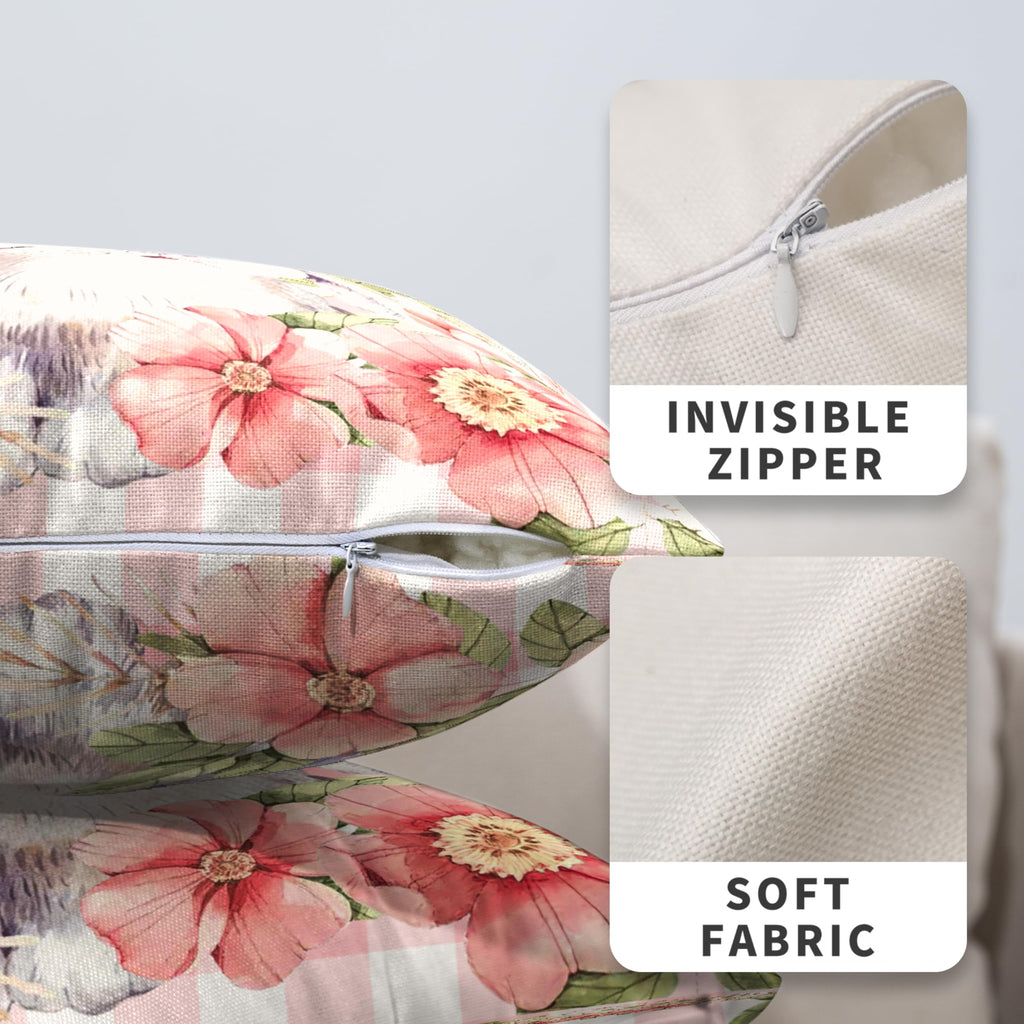 Easter Bunny Pillow Covers 24x24 Set of 2 Spring Floral Decorative Pillowcase Cute Rabbit Cotton Linen Cushion Case