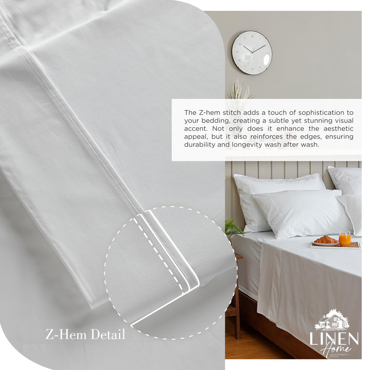 Twin Sheets 100% Cotton Percale, 3 Pc Cooling Set - White