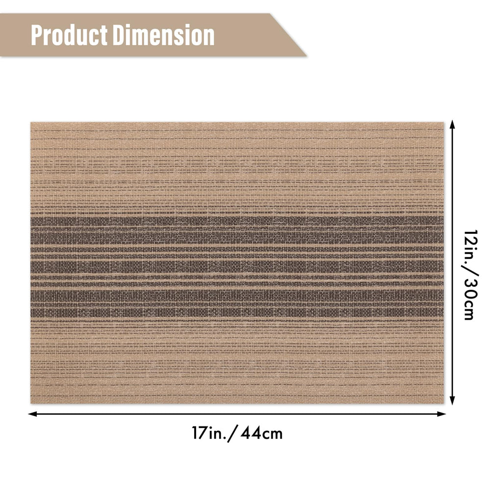 Placemats Set of 8, Washable Vinyl Woven Placemats, Heat Resistant & Wipeable Table Mats Dining Table (Brown)