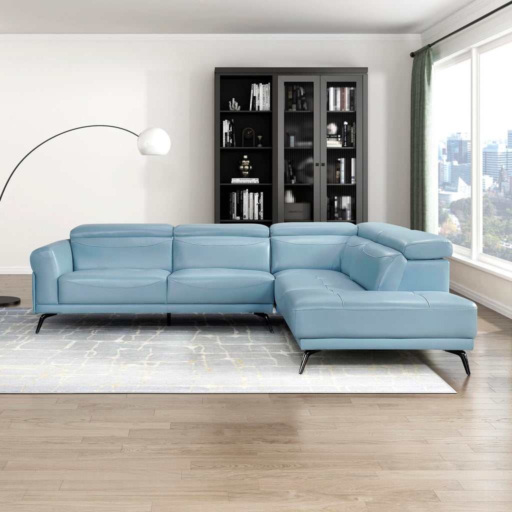 Leather Match L-Shaped Sectional Sofa, Right Chaise, Blue