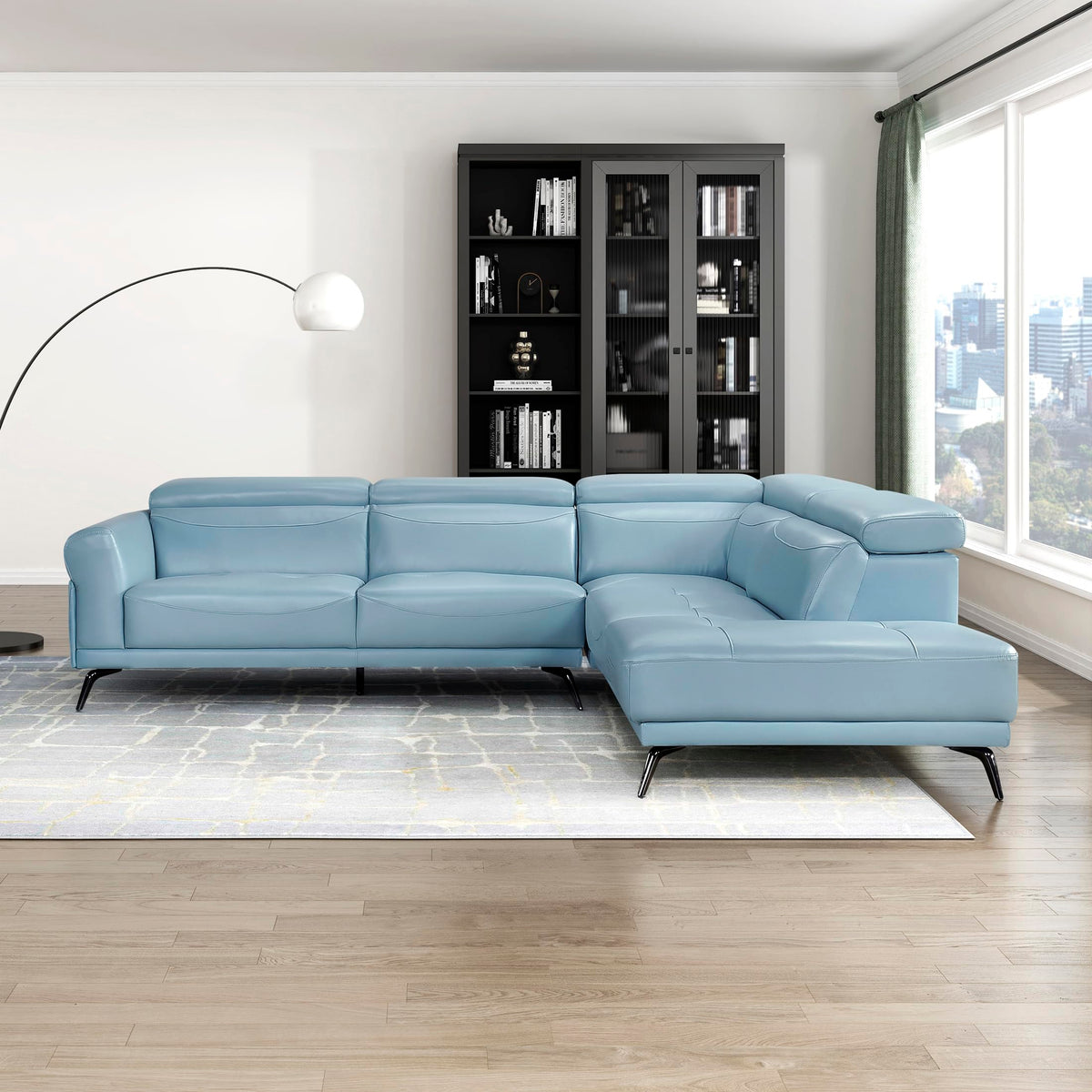 Leather Match L-Shaped Sectional Sofa, Right Chaise, Blue