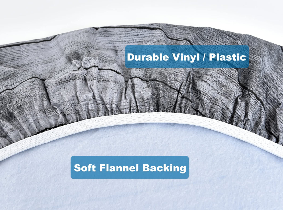 Indoor Outdoor Patio Round Fitted Vinyl Tablecloth, Flannel Backing, Elastic Edge, Waterproof Wipeable Plastic Cover
