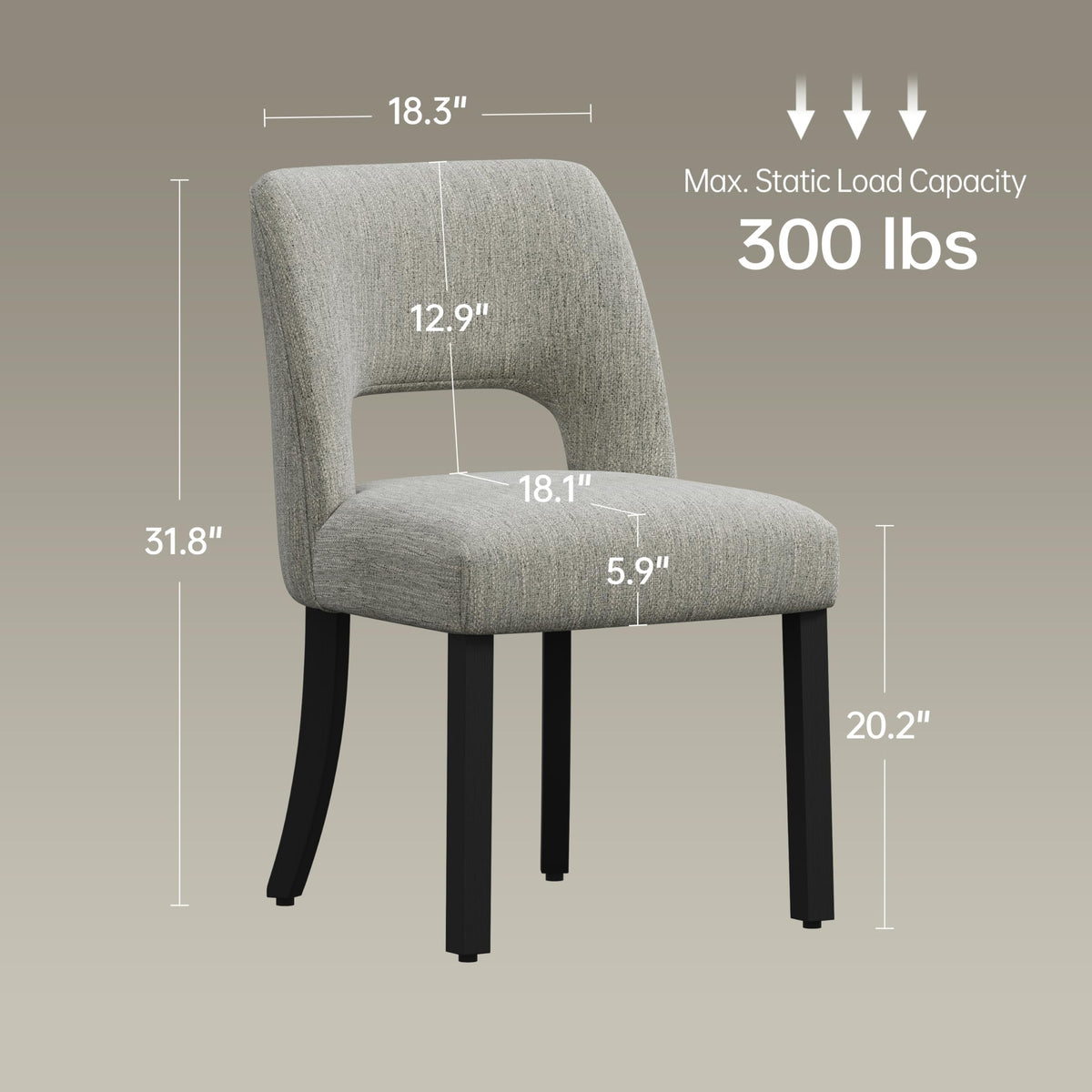 Wooden Dining Chairs Set of 6, Mid Century Modern Upholstered Dining Room Chairs with Black Wood Legs, Fabric