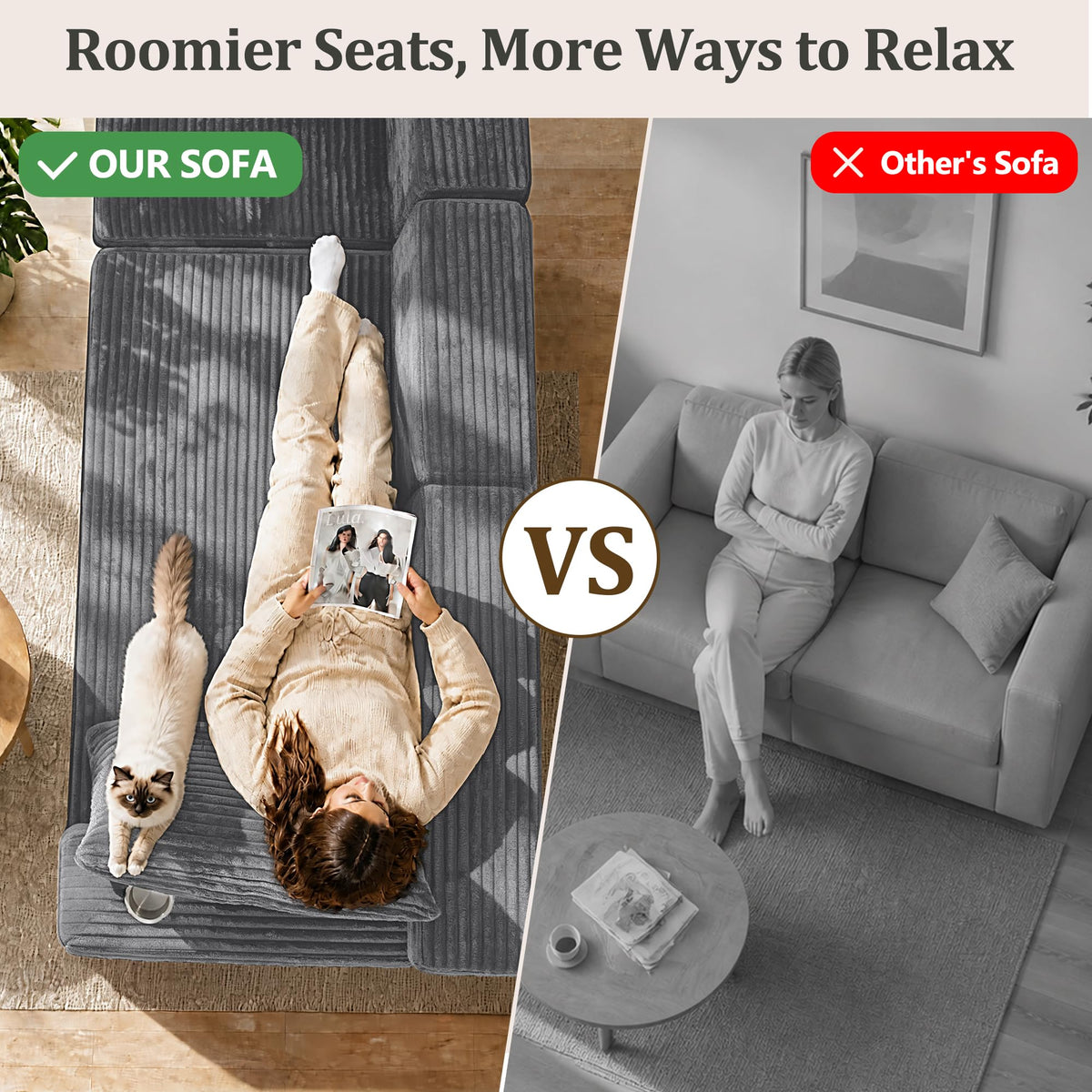 144.42" Oversized Boneless Sectional Couch for Large Living Room, Comfort Cloud Modular Sofa with Upgraded 3-Layer