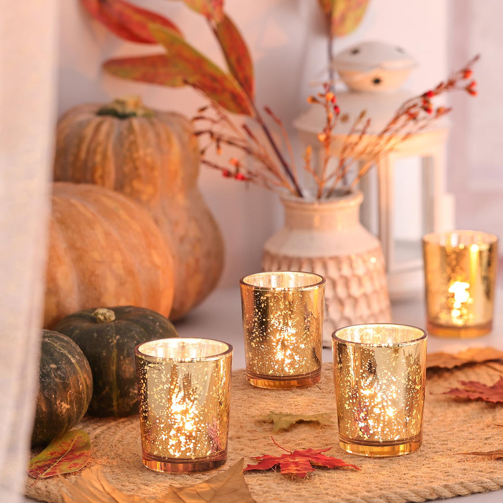 Gold Party Decorations 72pcs, Mercury Glass Votive Candle Holders